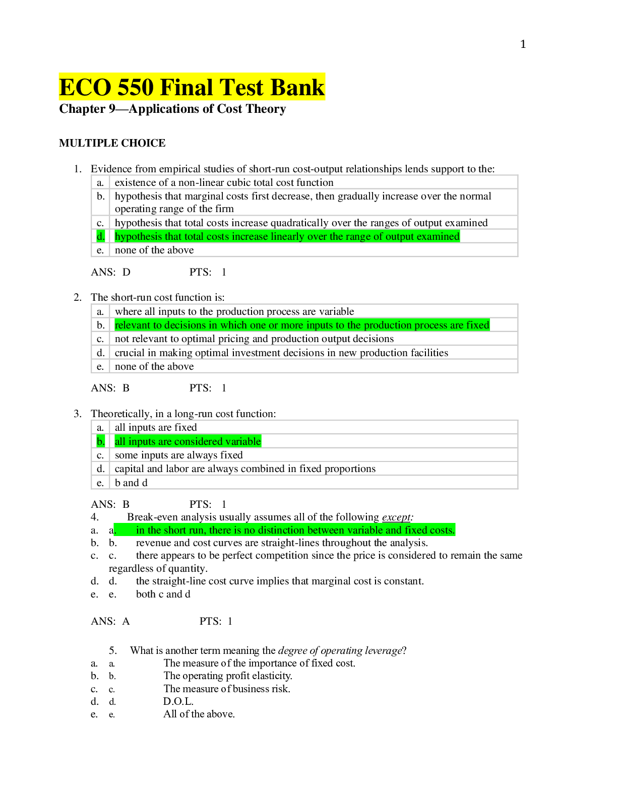 Preview of Strayer University, Cedar Hill - ECO 550 ECO550 final exam Test bank_ complete questions a